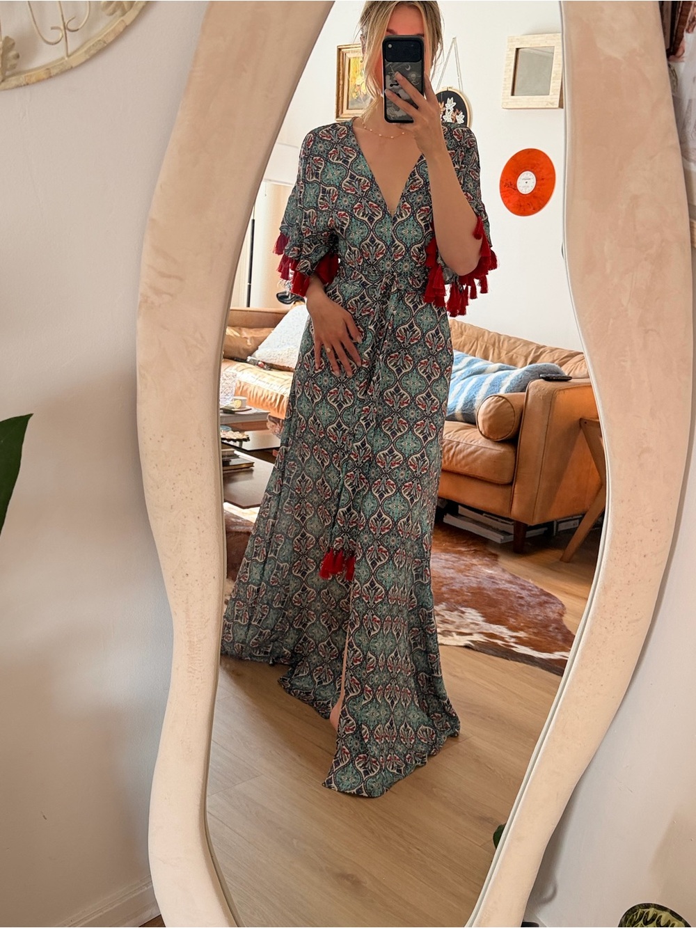 FARM Rio Anthropologie Maxi Dress with Red Tassel Detail - Picture 2 of 2